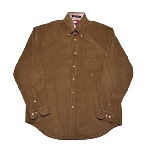 Tommy Hilfiger Shirt Mens Medium Button Down Brown Cotton Corduroy Workwear 90s